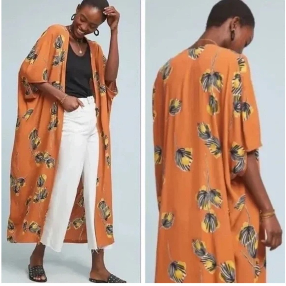 Bel Kazan Floral Mustard Kimono Duster - OS
